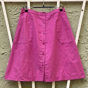 VINTAGE 1970's A-Line Button-down Skirt with Pockets Raspberry Pink size SMALL